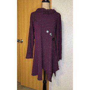 Womens Artsy Tunic Top Cowl Neck Textured Asymmetrical Wave Witchy Goth Grunge L